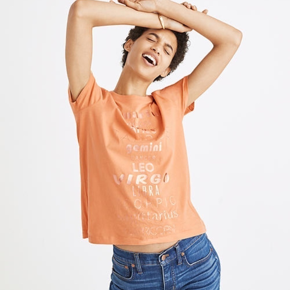 MADEWELL Rose Gold Foil Zodiac Graphic Short Sleeve T-Shirt Size M